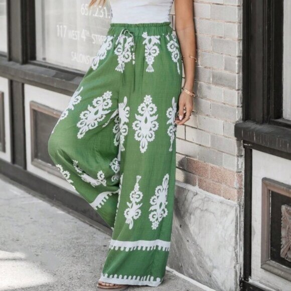 Boho Minimalist Stretchy waist Wide Leg Pants - Picture 1 of 4